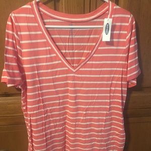 Peach/Pink Stripped maternity shirt Old Navy XL